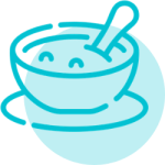 Bowl and spoon icon representing feeding support, food exploration and supportive mealtime strategies.