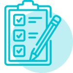 Teal icon showing a clipboard with a checklist and pencil, representing Thrive’s individualised feeding plans.