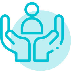 Person‑centred Icon – Thrive Feeding Clinic Turquoise icon of two hands supporting a person, representing person‑centred care.
