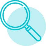 Magnifying glass icon representing understanding a child’s feeding profile, including sensory, oral‑motor, emotional and behavioural factors.
